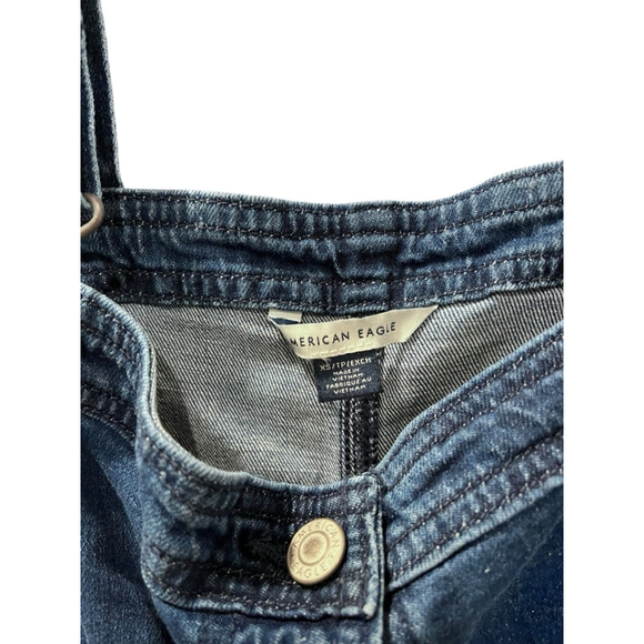 American Eagle Denim Jean Overalls Mini Dress Jumper Raw Hem Size XS Blue Casual - Picture 3 of 5
